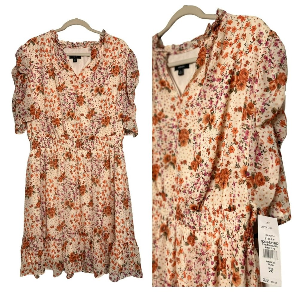 NWT MSK Woman Ladies Fit & Flare Flowy Spring Holiday Pastel Floral Dress SZ 2X